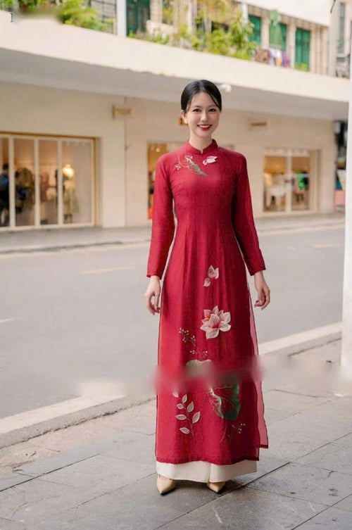 Vietnamese Traditional Dress for Women | Red Lotus Ao Dai Set A1