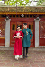 Teal Dragon Embroidered Ao Dai Men | Men Dress | Áo Dài Nam