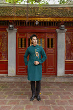 Teal Dragon Embroidered Ao Dai Men | Men Dress | Áo Dài Nam