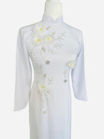 Traditional Ao Dai Dress | White Vietnamese Ribbon Ao Dai | Áo Dài Truyền Thống | Áo Dài Kết Hoa