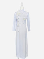 Traditional Ao Dai Dress | White Vietnamese Ribbon Ao Dai | Áo Dài Truyền Thống | Áo Dài Kết Hoa