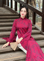 Burgundy Ao Dai Gam For Women | Vietnamese Traditional Ao Dai C2