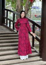 Burgundy Ao Dai Gam For Women | Vietnamese Traditional Ao Dai C2