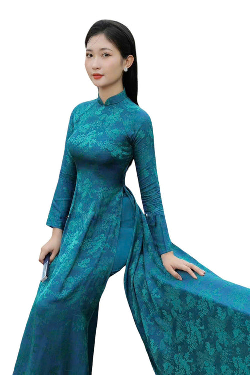 Blue Silk Vietnamese Traditional Dress | Long Dress Ao Dai | Áo Dài Bộ