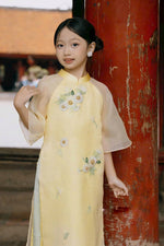 Yellow Floral Sparkle Modern Ao Dai | Matching Ao Dai Mom & Daughter | Áo Dài Đôi Mẹ Và Bé | Ao Dai Tet 2025