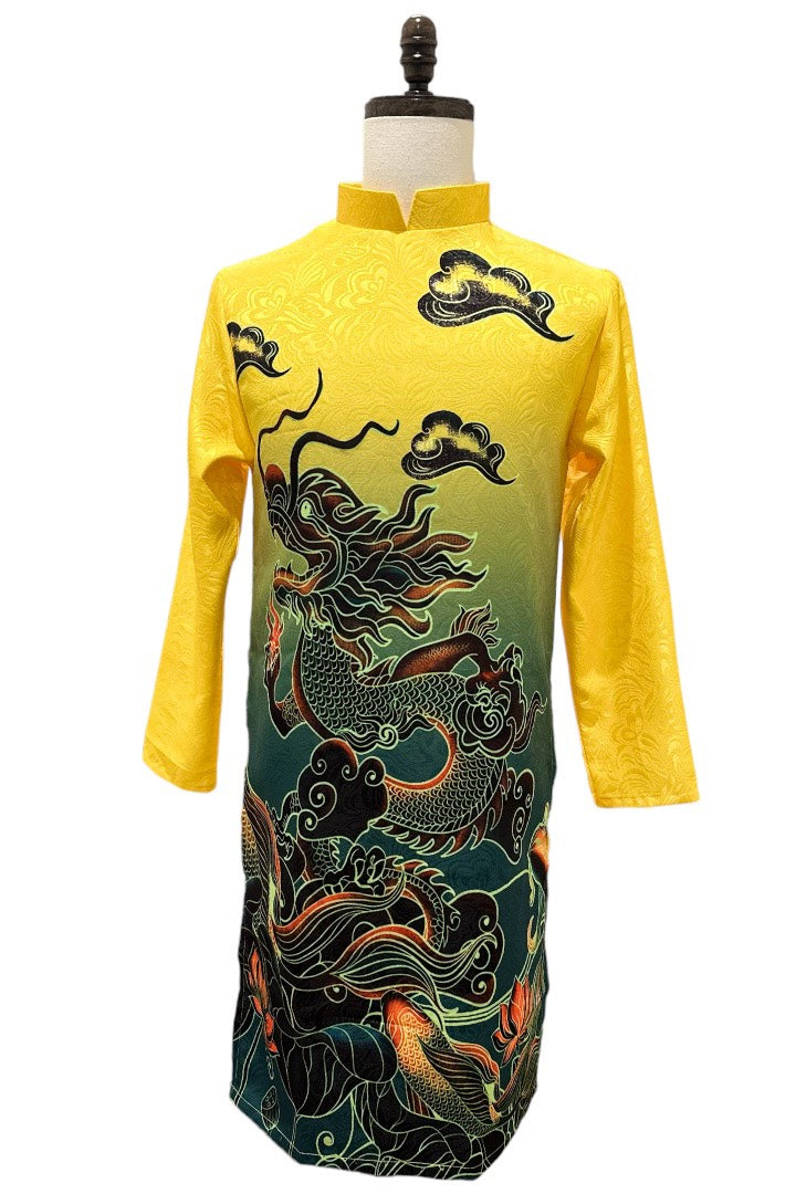 Pre-made Yellow Dragon Printed Ao Dai Men | Vietnamese Modern Ao Dai For Men | Men Dress | Ao Dai For Groomsmen | Áo Dài Nam