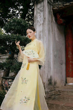 Yellow Floral Sparkle Modern Ao Dai | Matching Ao Dai Mom & Daughter | Áo Dài Đôi Mẹ Và Bé | Ao Dai Tet 2025