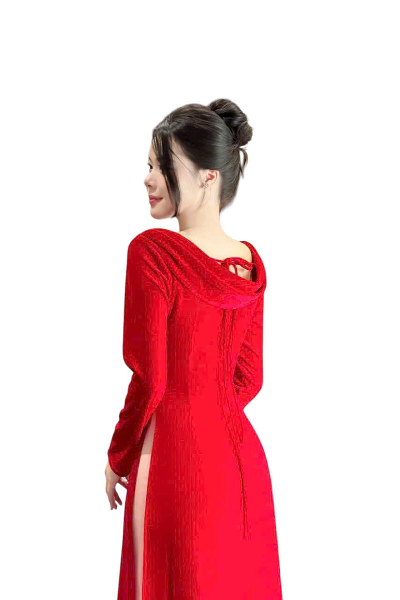 Red Velvet Modern Ao Dai Set - Áo Dài Kết Hoa | Vietnamese Ao Dai B11