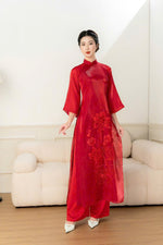 Modernized Dress | Áo Dài Cách Tân | Organza Silk Ao Dai | Red modern Ao Dai Tet