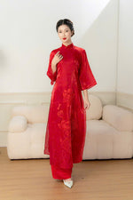 Modernized Dress | Áo Dài Cách Tân | Organza Silk Ao Dai | Red modern Ao Dai Tet