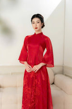 Modernized Dress | Áo Dài Cách Tân | Organza Silk Ao Dai | Red modern Ao Dai Tet