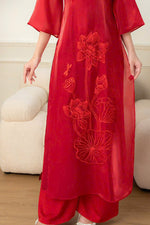 Modernized Dress | Áo Dài Cách Tân | Organza Silk Ao Dai | Red modern Ao Dai Tet