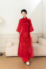 Modernized Dress | Áo Dài Cách Tân | Organza Silk Ao Dai | Red modern Ao Dai Tet