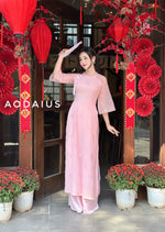 Cream\Pink Punch Needle Ao Dai For Women | Vietnamese Modernized Dress | Up to 10XL