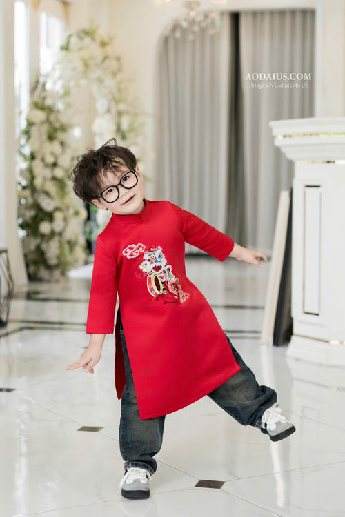 Father & Son Lan Dance Matching Vietnamese Ao Dai O3