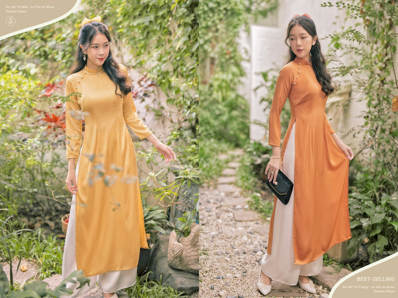 Vietnamese Traditional Dress| Pre-made Long Dress Women | Ao Dai For Women | Ao Dai With Pearls