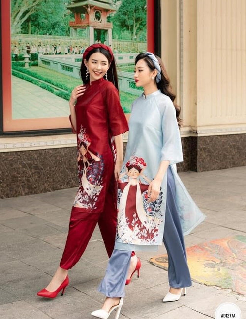 Nang Tho Red Modern Vietnamese Ao Dai Set B37
