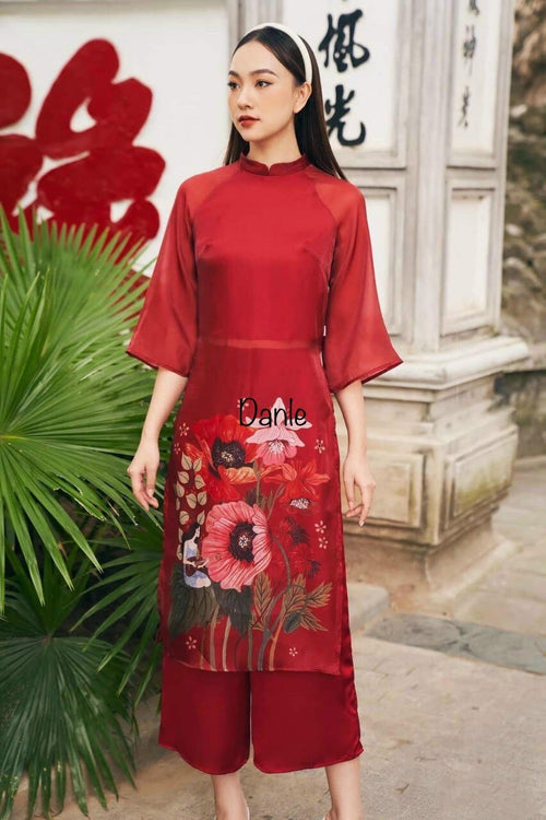 Vietnamese Modernized Dress | Annemone flowers Ao Dai D25